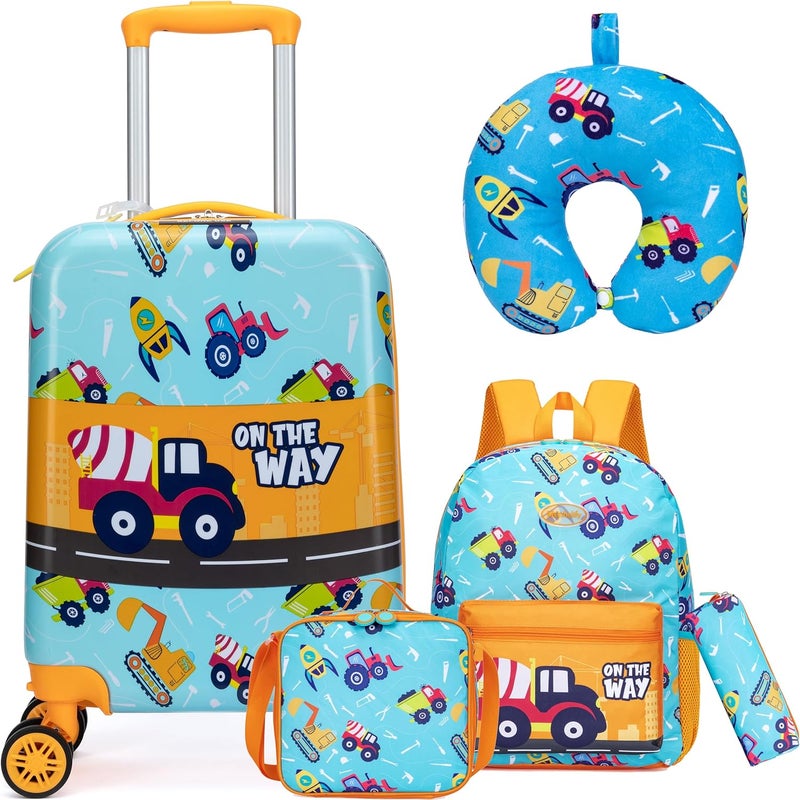 Inprof Kid’s Luggage Set 5 Piece Suitcase Set 16’’ Hardside Luggage with Spinner Wheels Girls Boys Carry on Toddler Luggage Travel Rolling Luggage Carry on Luggage Airline Approved Car - Image 1